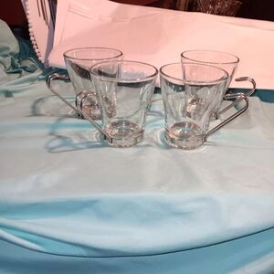 Vitrosax Italy MCM Clear Glass Coffee Mugs with Silver Handles - Set of 4